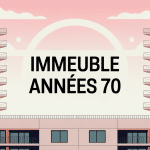 vue stylisée immeuble année 70 béton balcons