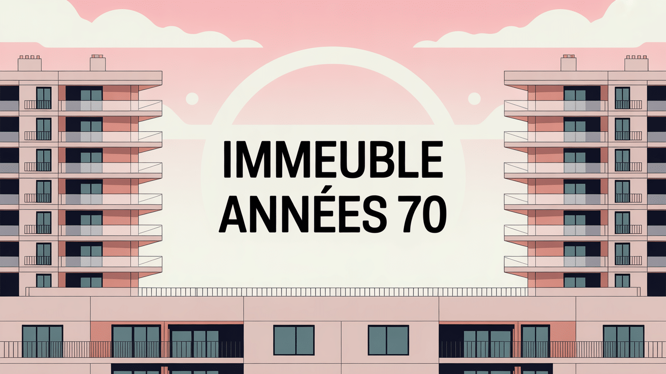 vue stylisée immeuble année 70 béton balcons