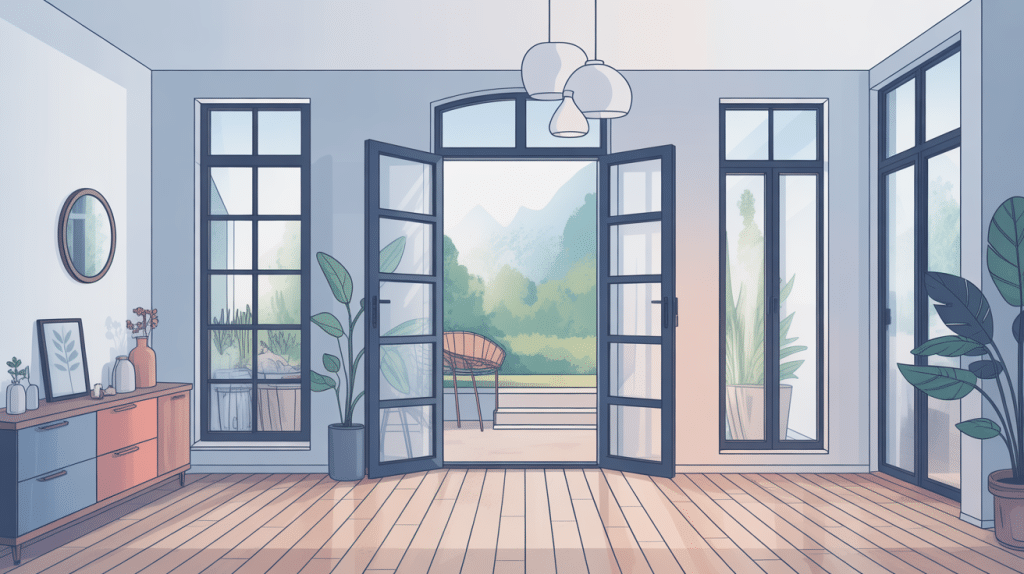 Vue générale des menuiseries Janneau Menuiseries PVC alu bois dans maison lumineuse