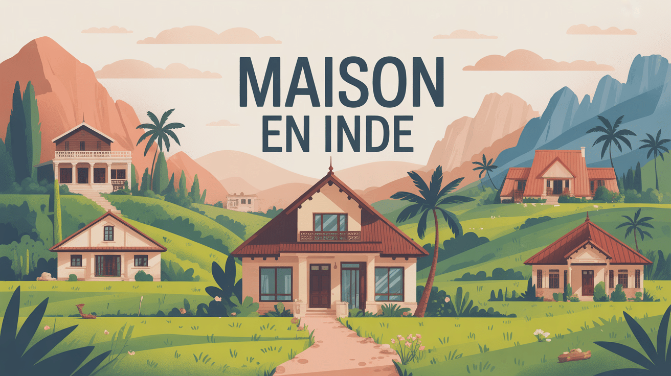 Illustration maisons Inde styles et paysage