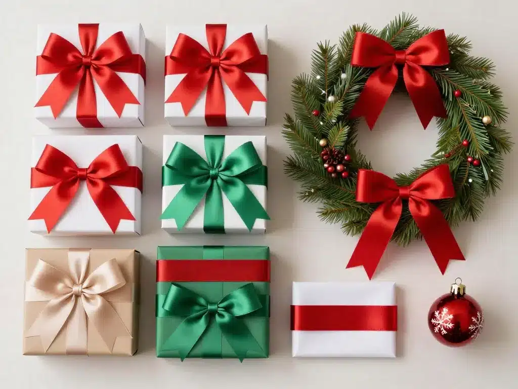 scene ruban noeud noel differentes formes largeurs matieres