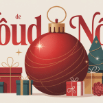 illustration grand noeud noel rouge or sur fond cadeaux sapin couronne