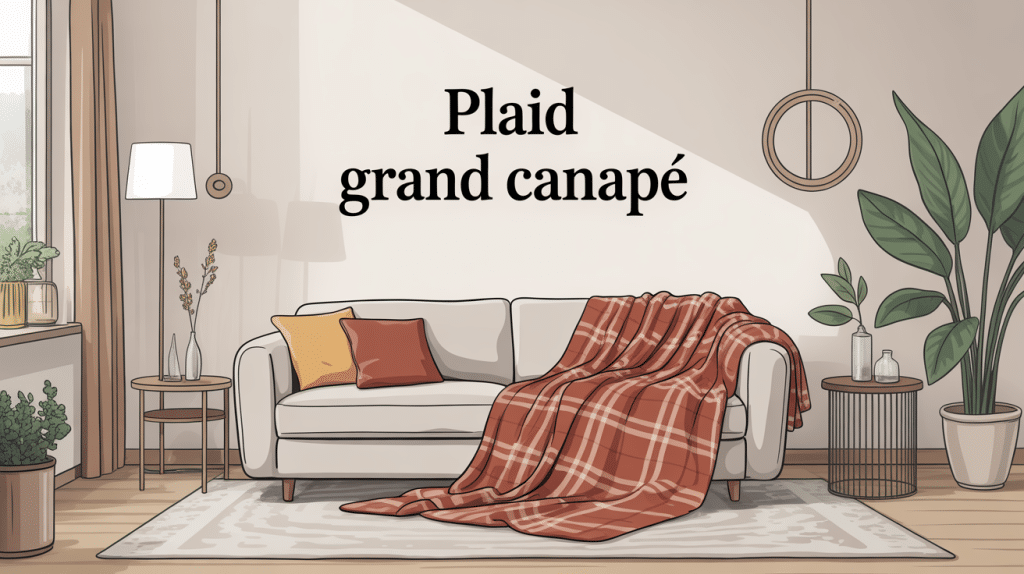 grand canapé recouvert d’un plaid dans salon élégant