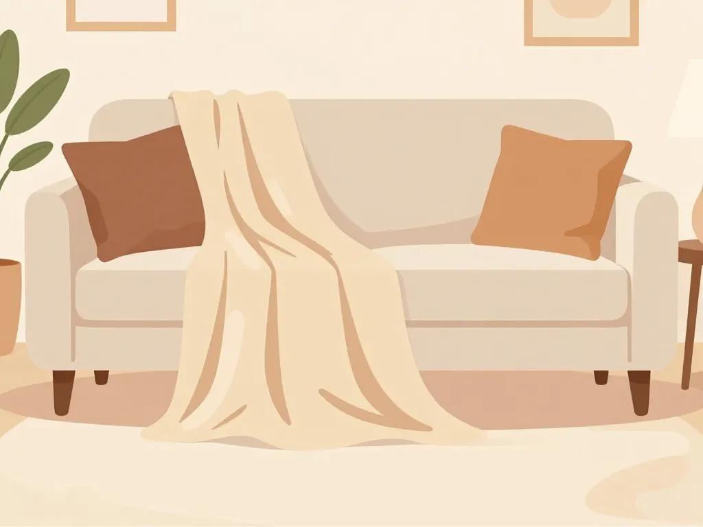 plaid bien disposé sur grand canapé avec coussins