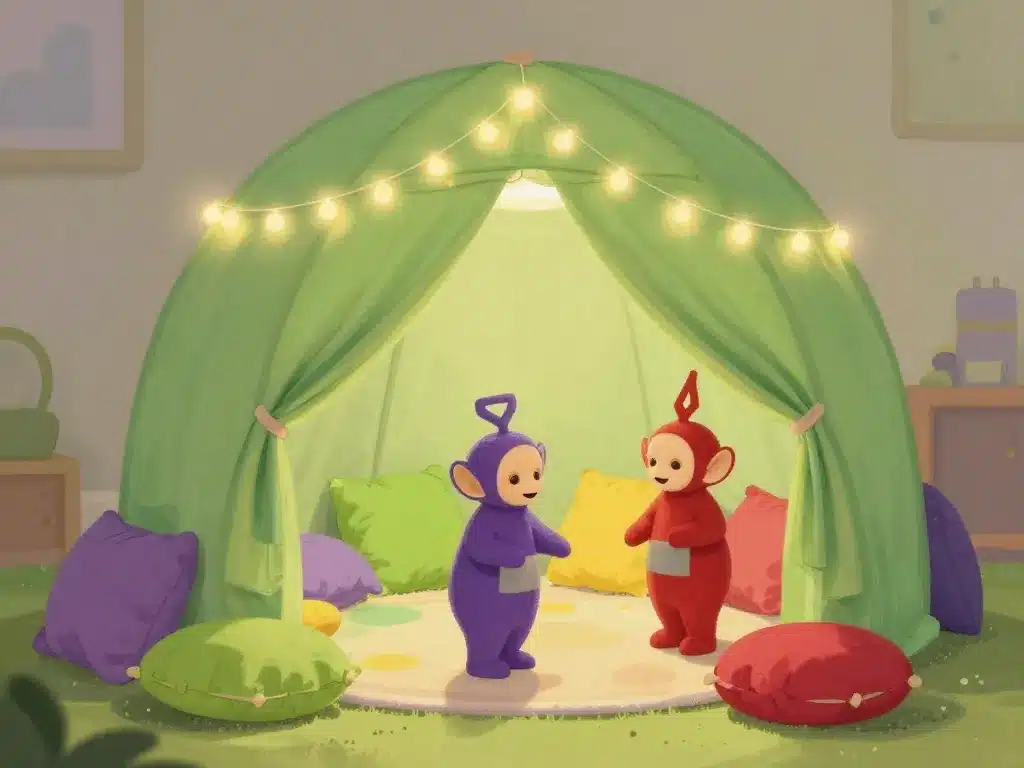 teletubbies maison coin de jeu enfant déco pastel