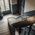 Cage d'escalier immeuble rénovée avec lumière naturelle et main courante bois