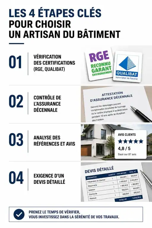 Infographie des étapes pour choisir un artisan du bâtiment qualifié