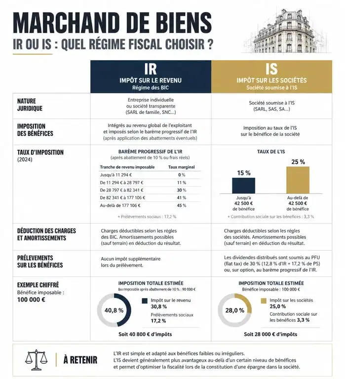 Comparatif fiscal IR vs IS pour marchand de biens