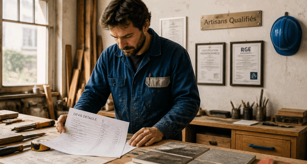 Les artisans du batiment consultant un devis