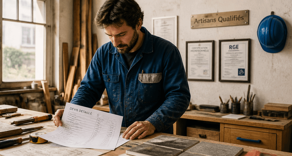 Les artisans du batiment consultant un devis