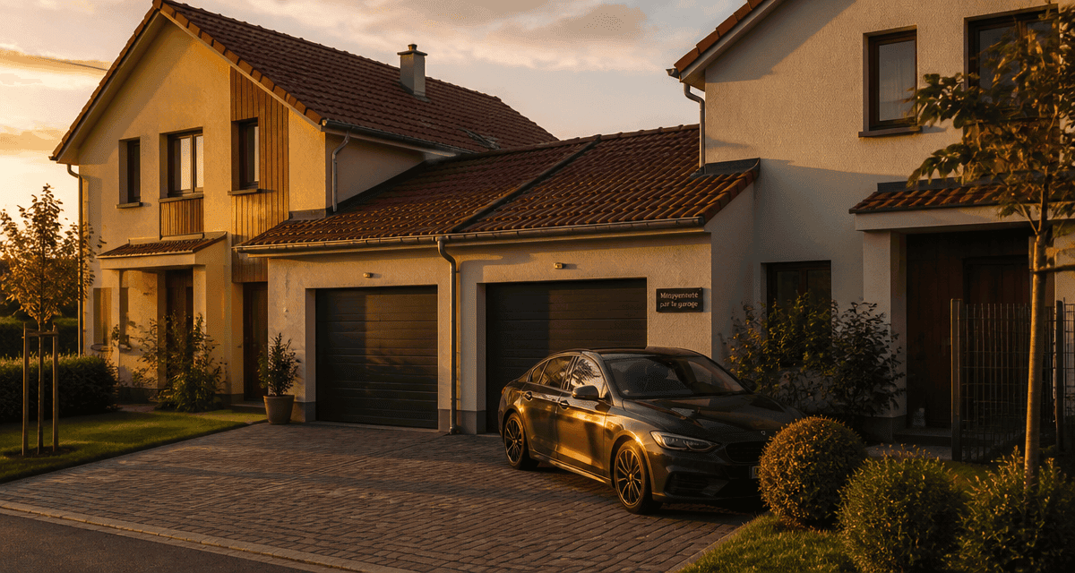 maison mitoyenne par le garage moderne en fin de journée