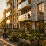 nouveau constructeur immeuble neuf au coucher du soleil
