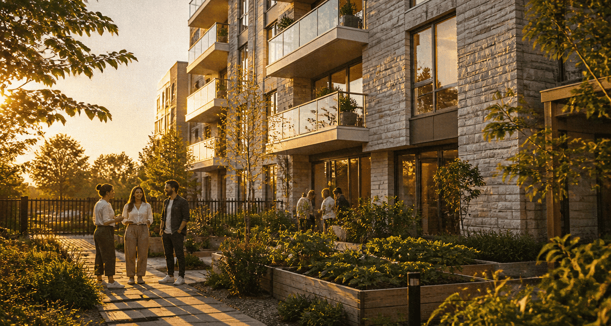 nouveau constructeur immeuble neuf au coucher du soleil
