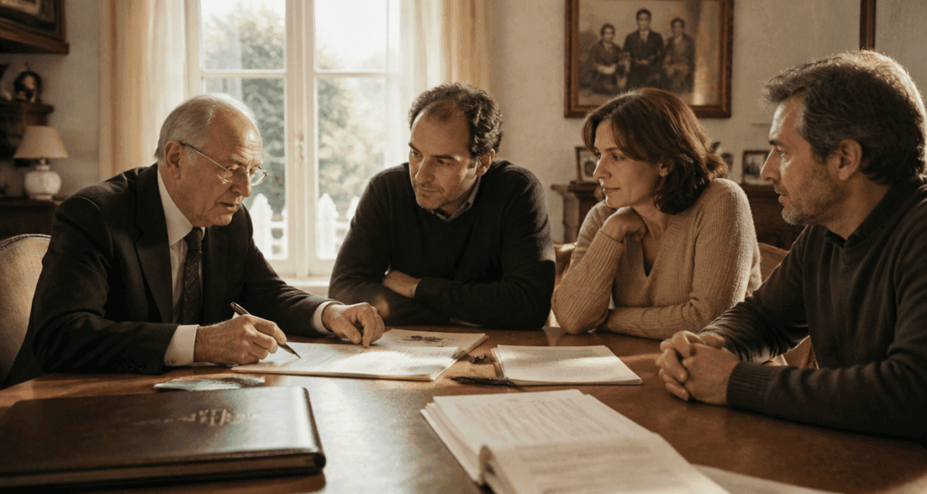 vente maison en indivision entre frere et soeur autour table