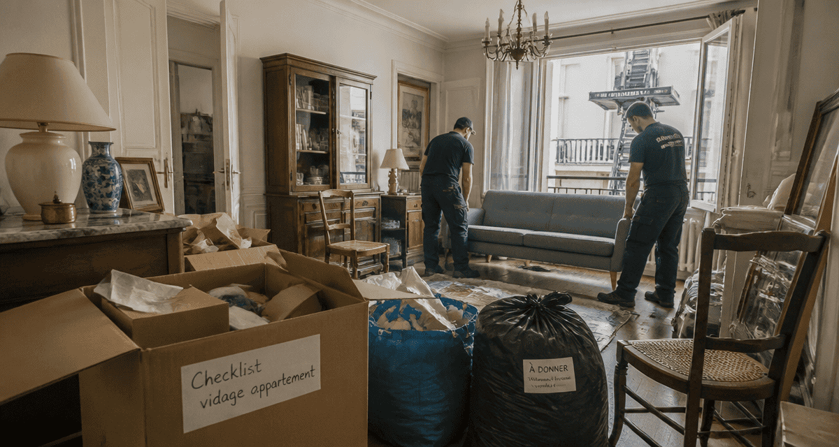 Vide appartement avec cartons et monte-meubles