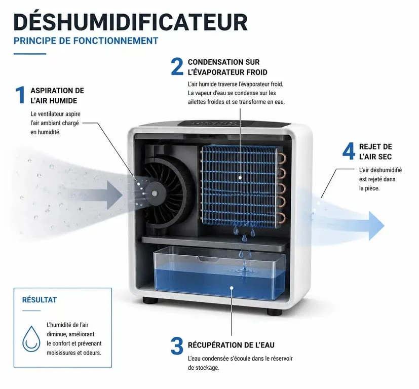 Schéma du fonctionnement d'un déshumidificateur d'air