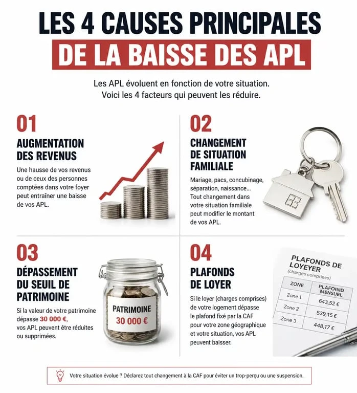 Infographie explicative des causes de la baisse des APL et des aides au logement