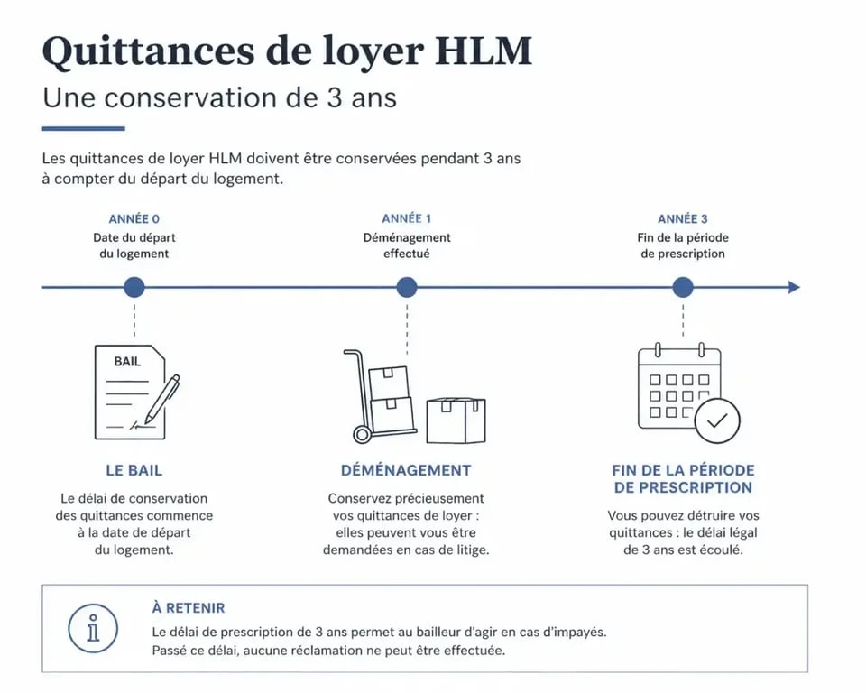 Infographie sur la durée de conservation des quittances de loyer HLM