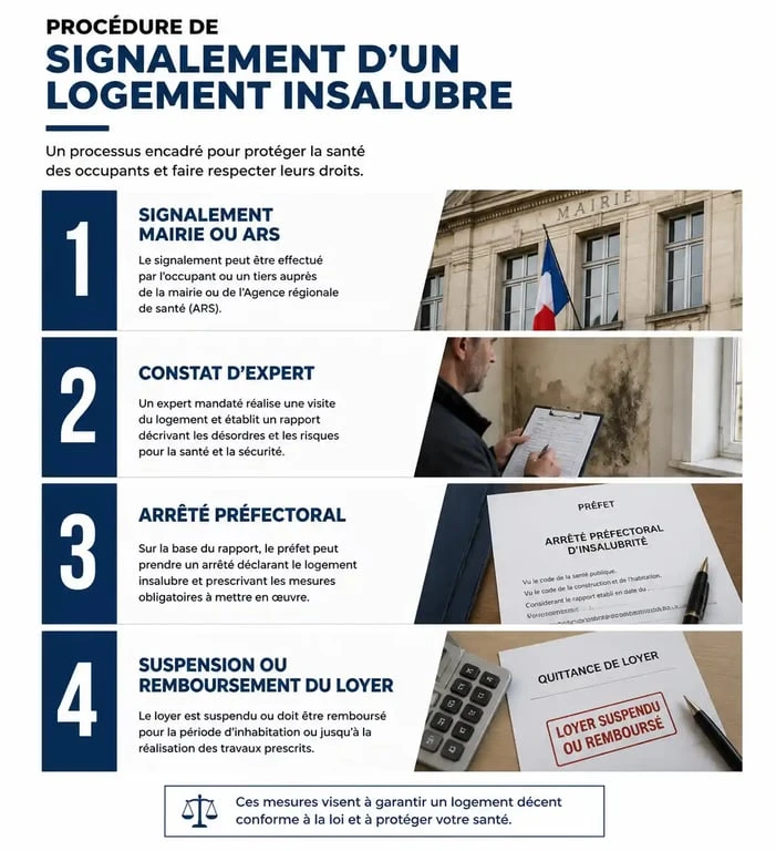 Procédure de signalement et remboursement de loyer pour logement insalubre