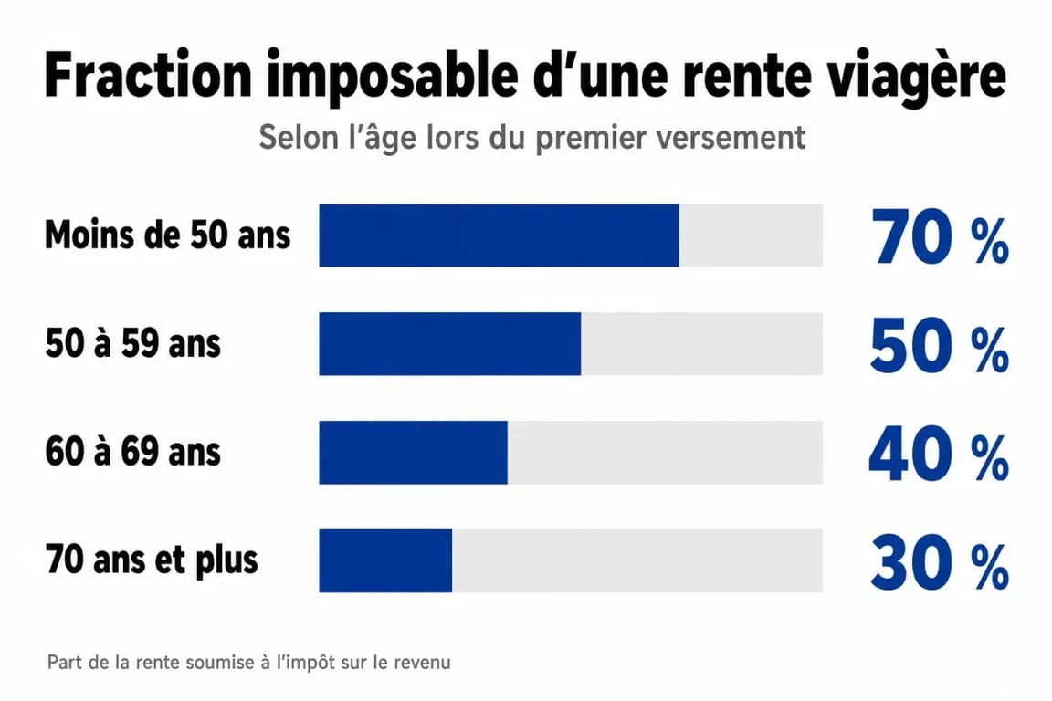 Barème de la fraction imposable d'une rente viagère deductible des impôts selon l'âge