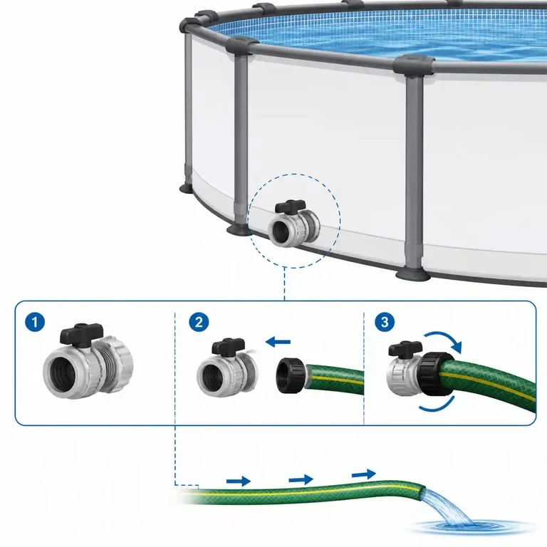 Schéma de raccordement pour vidanger une piscine Intex avec un tuyau d'arrosage