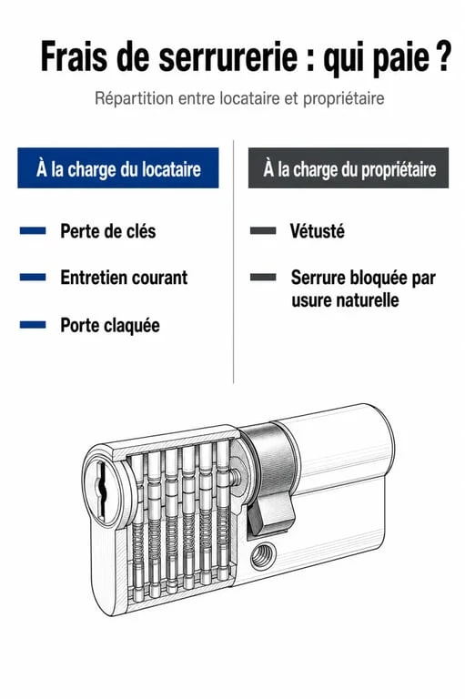 Infographie sur la répartition des frais de changement de serrure entre locataire et propriétaire