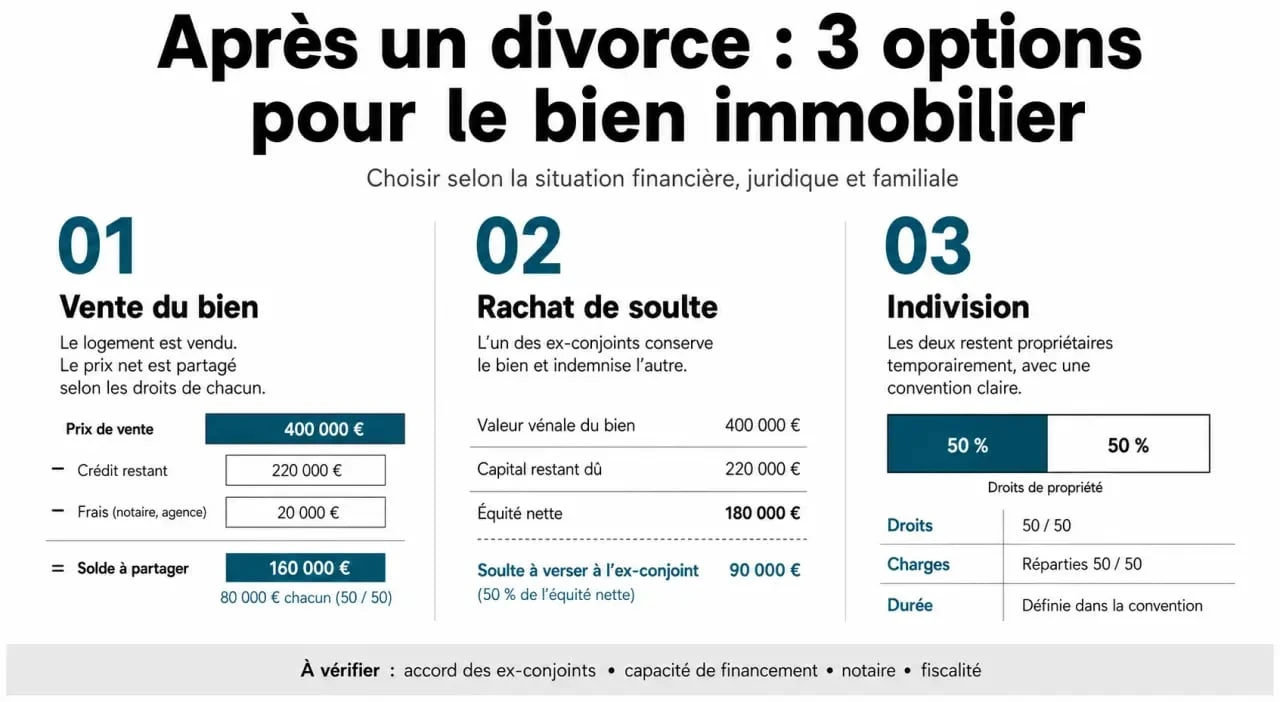 Infographie comparative des options pour un crédit immobilier en cas de divorce