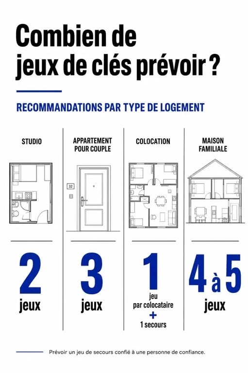 Infographie sur le nombre de jeux de clés à remettre au locataire selon le type de location