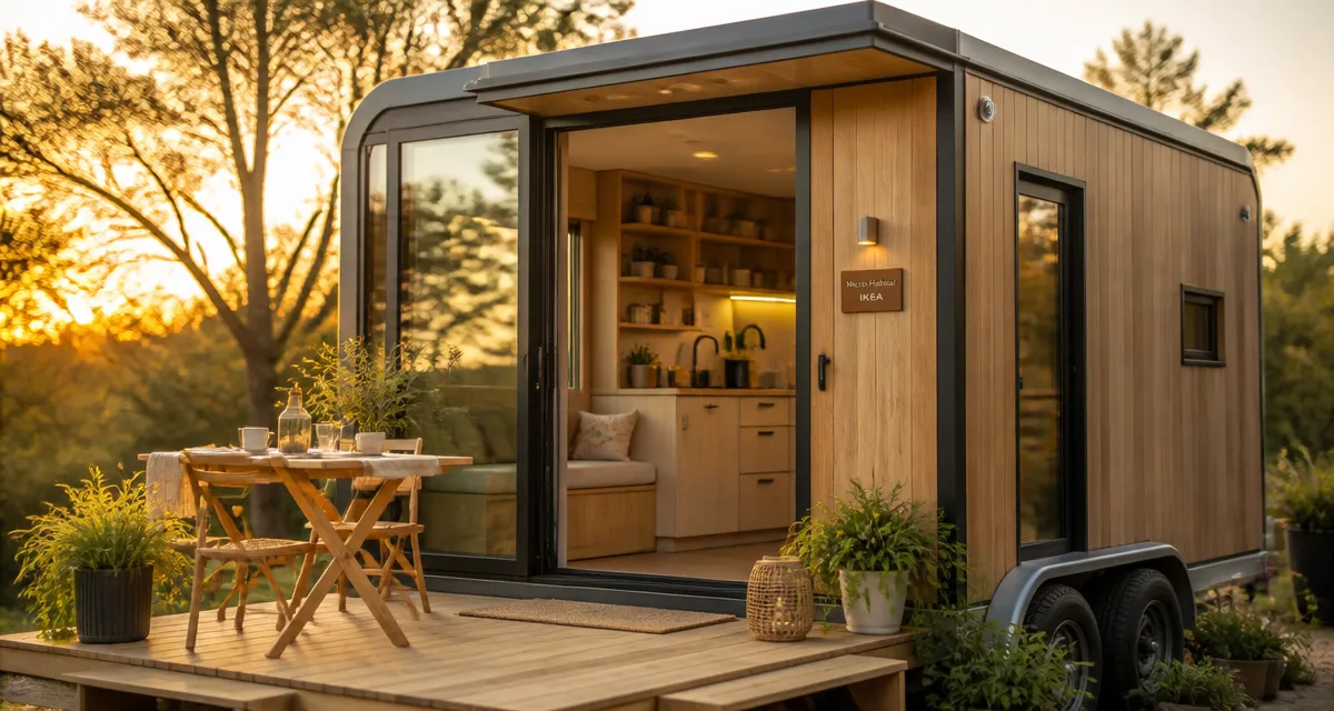 ikea tiny house moderne sur roues avec terrasse bois