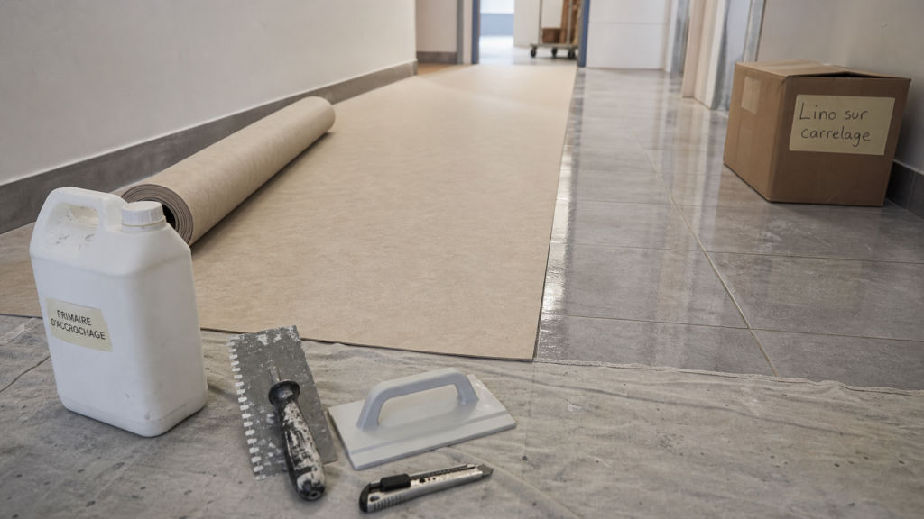 Poser du lino sur carrelage : lino en pose sur carrelage, outils et primaire