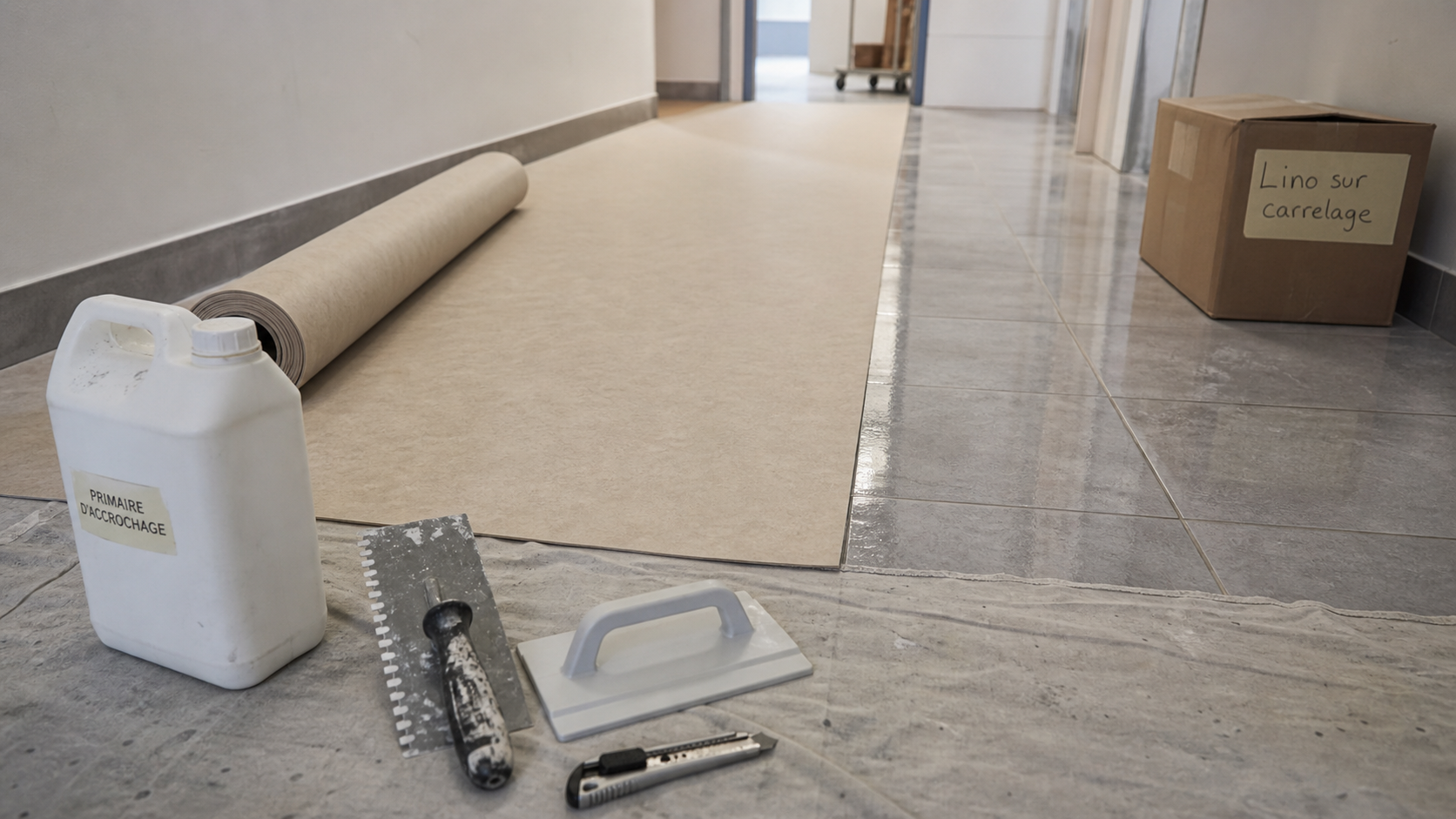 Poser du lino sur carrelage : lino en pose sur carrelage, outils et primaire