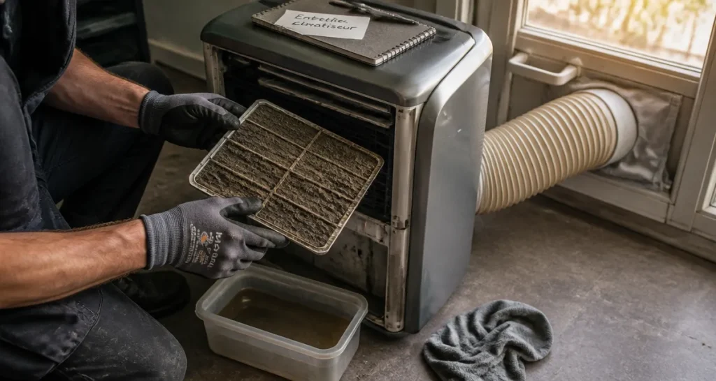 Réparation climatiseur mobile : filtre à air à nettoyer