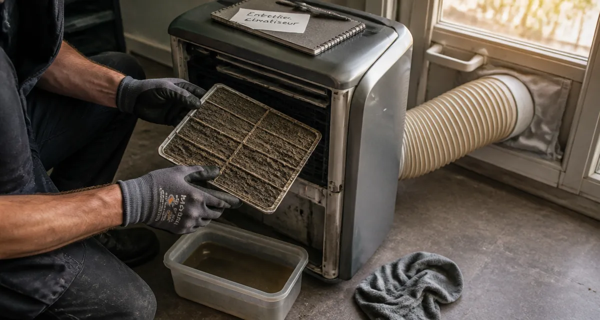 Réparation climatiseur mobile : filtre à air à nettoyer