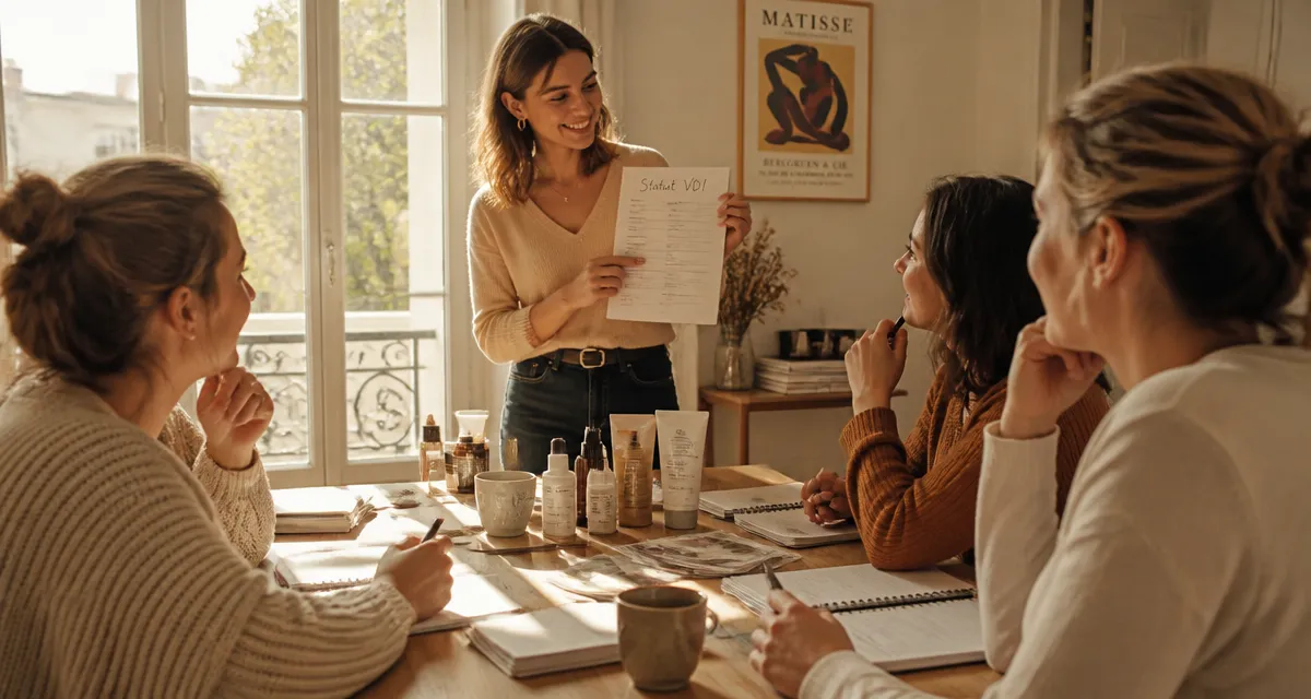 vente domicile jeune femme présente produits cosmétiques