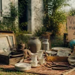 Vide maison 49 : objets chinés devant une maison en Maine-et-Loire
