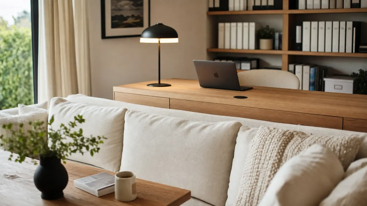 Coin bureau salon discret dans un salon moderne lumineux