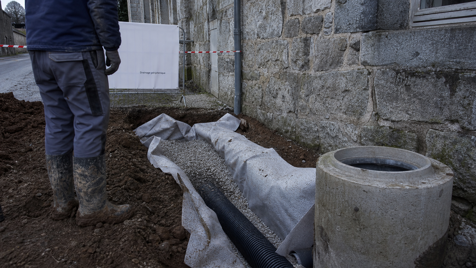 Drainage maison ancienne prix 25 à 40 €/m : tranchée et tuyau