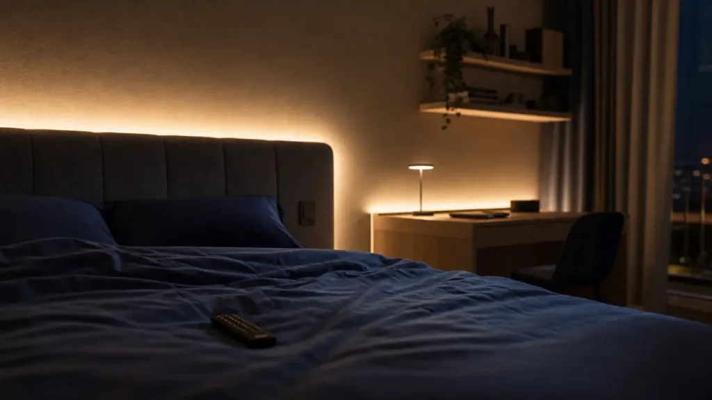 LED déco chambre : halo lumineux indirect derrière la tête de lit