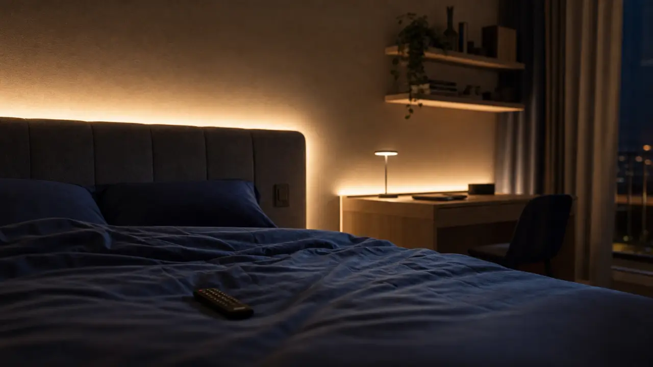 LED déco chambre : halo lumineux indirect derrière la tête de lit