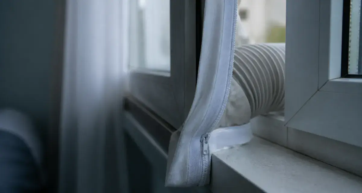 Meilleur kit calfeutrage pour climatiseur mobile : tuyau de climatiseur dans une fenêtre, kit souple à fermeture éclair