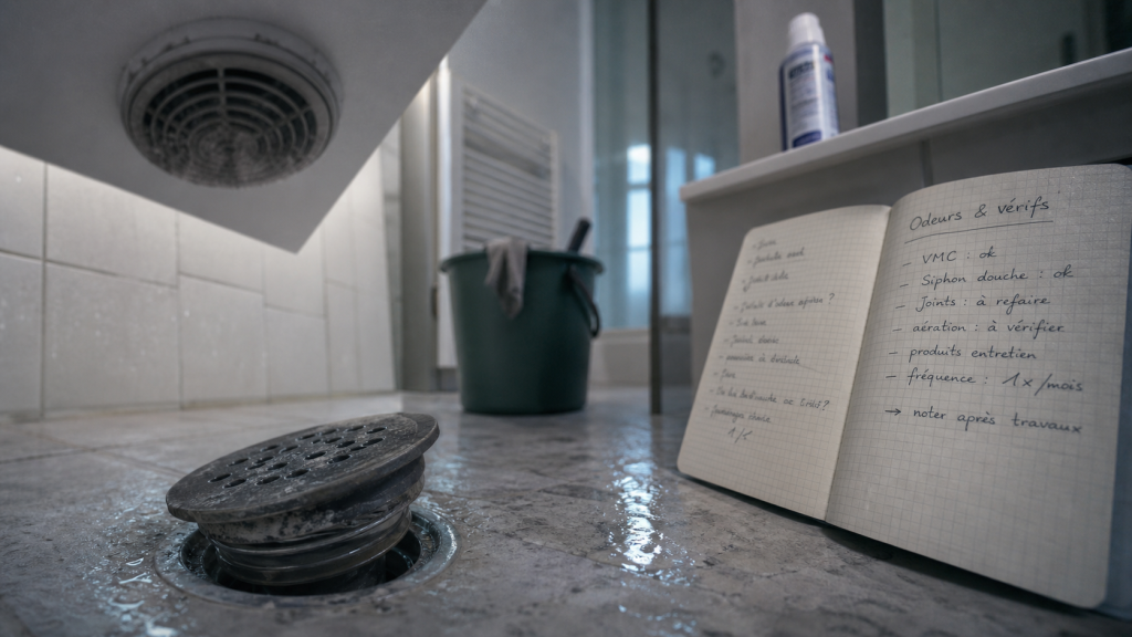 Odeur maison introuvable : siphon douche, VMC et traces au sol
