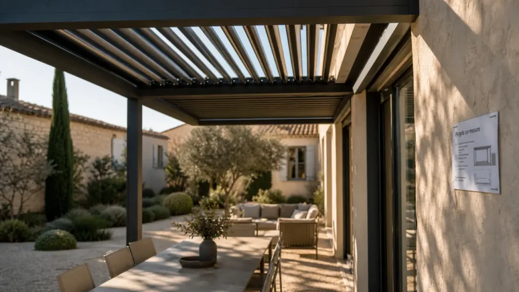 Pergola bioclimatique sur mesure dans le Vaucluse : lames orientables, aluminium et pose locale