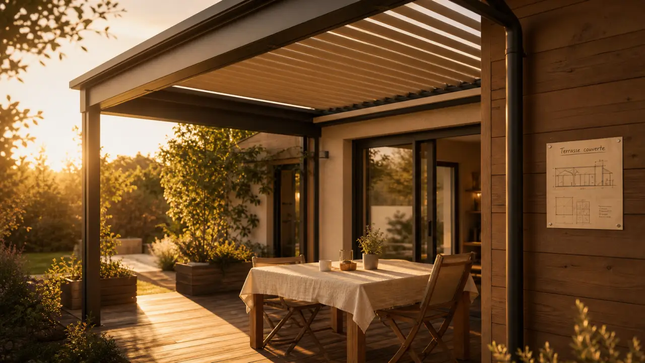 Terrasse couverte maison avec pergola légère en aluminium