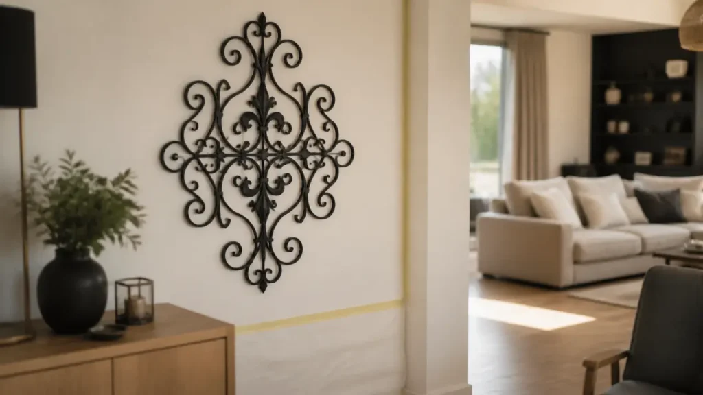 Décoration fer forgé intérieur : mur noir mat ajouré