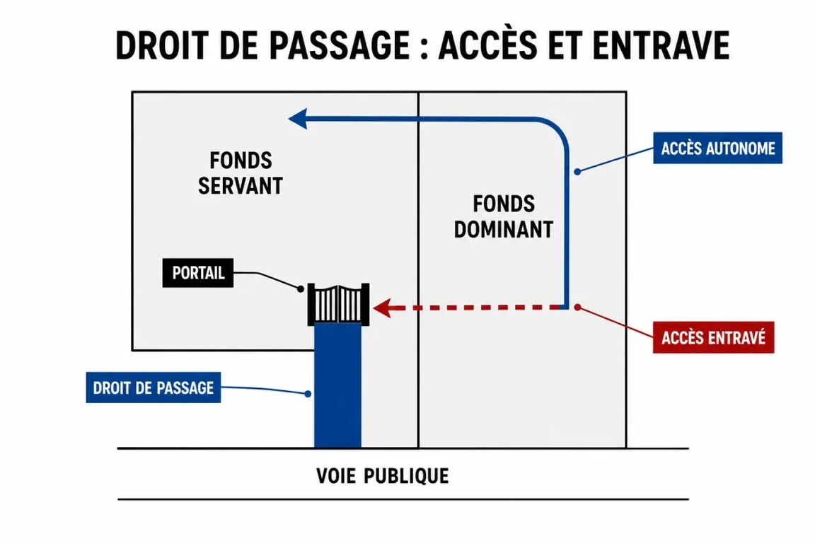 Peut on mettre un portail sur un droit de passage : schéma du fonds servant et du fonds dominant