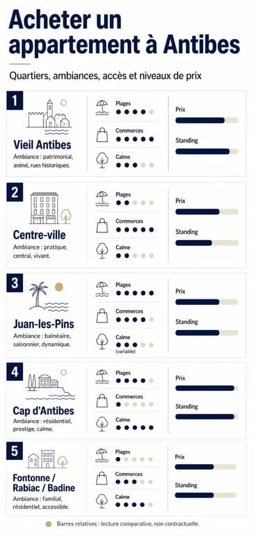 Achat appartement Antibes : comparaison éditoriale des quartiers et des prix