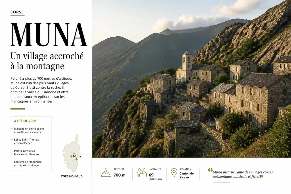 Village de Muna en Corse-du-Sud, itinéraire de randonnée et patrimoine rural