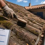 Entretien toiture Marseille : tuiles couvertes de mousse et noue traitée