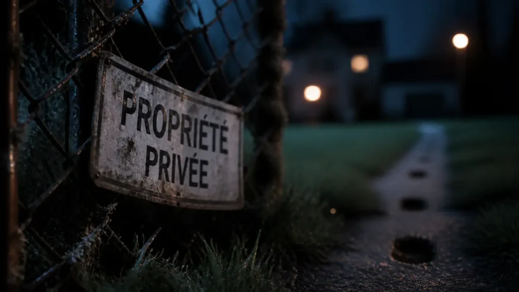 Intrusion sur un terrain privé sans autorisation : clôture et panneau Propriété privée