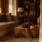 Luxury design art de vivre : salon élégant, matières nobles et lumière juste